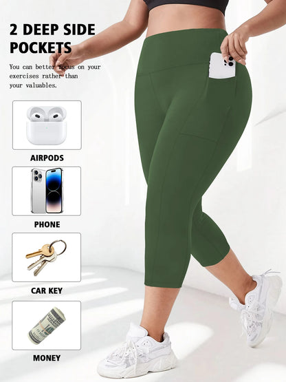 Women's Milk Silk Yoga Pants Plus Size High-Waisted Workout Leggings with Side Pockets, European Fit Gym To Street Activewear