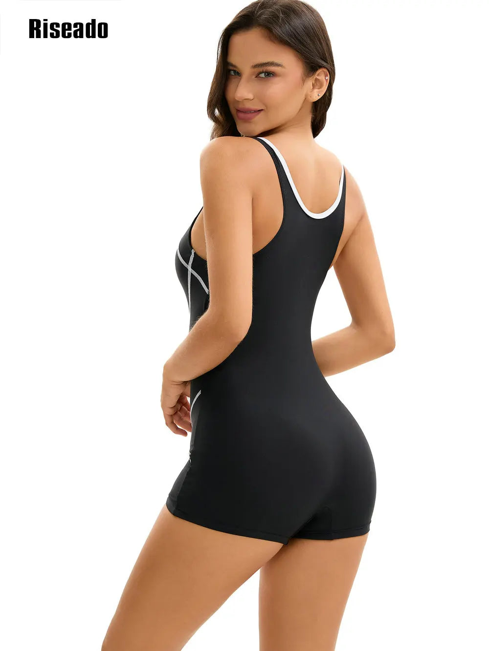 Women One Piece Swimsuit Front Zipper Sports Bathing Suits Athletic Rash Guard Swimwear