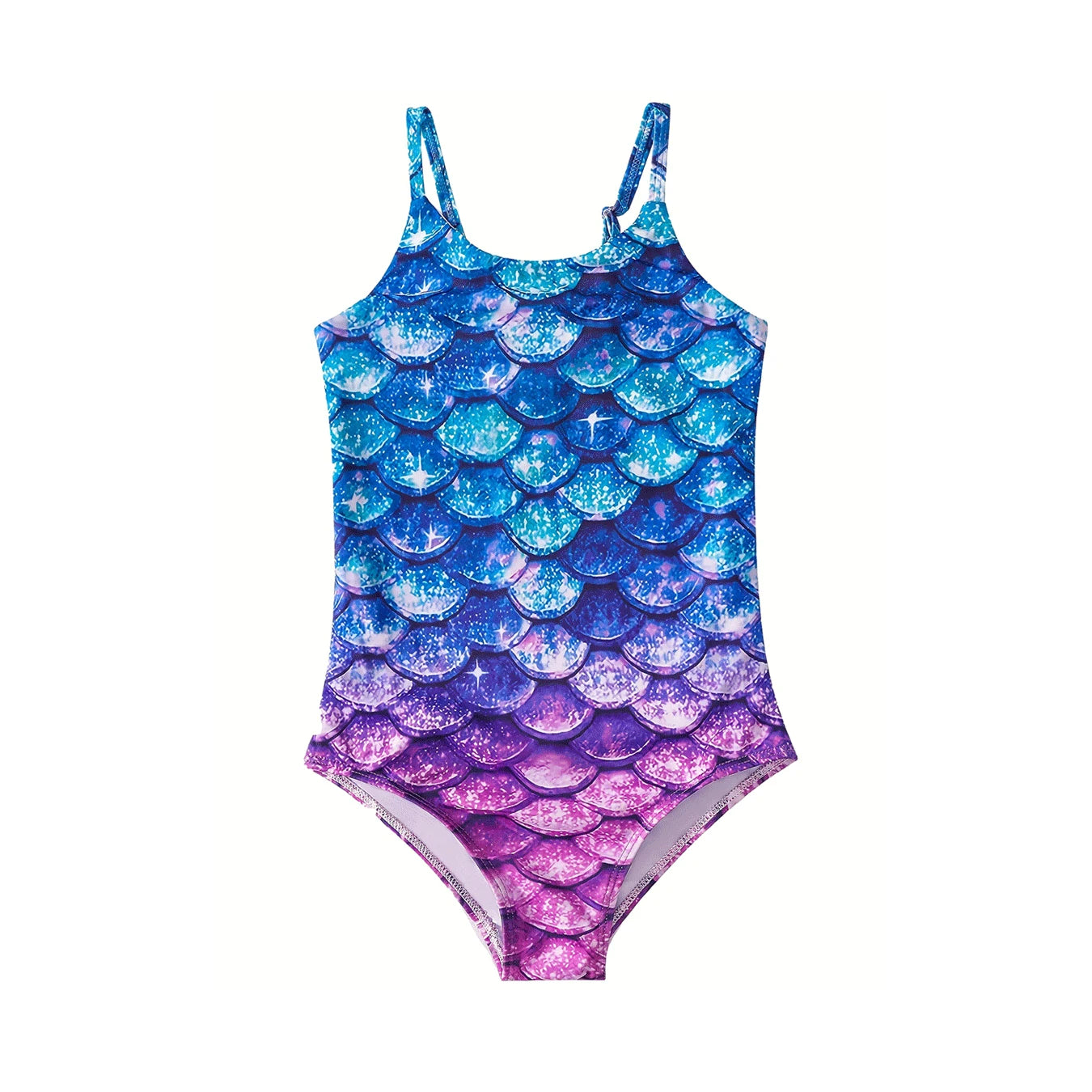 Bikini-cut Bottom Girls Swimsuit, One-Piece Sleeveless 3D Scale Print Swimwear, Beach Half Backless, Kids Ages 3-12 Swim, Summer