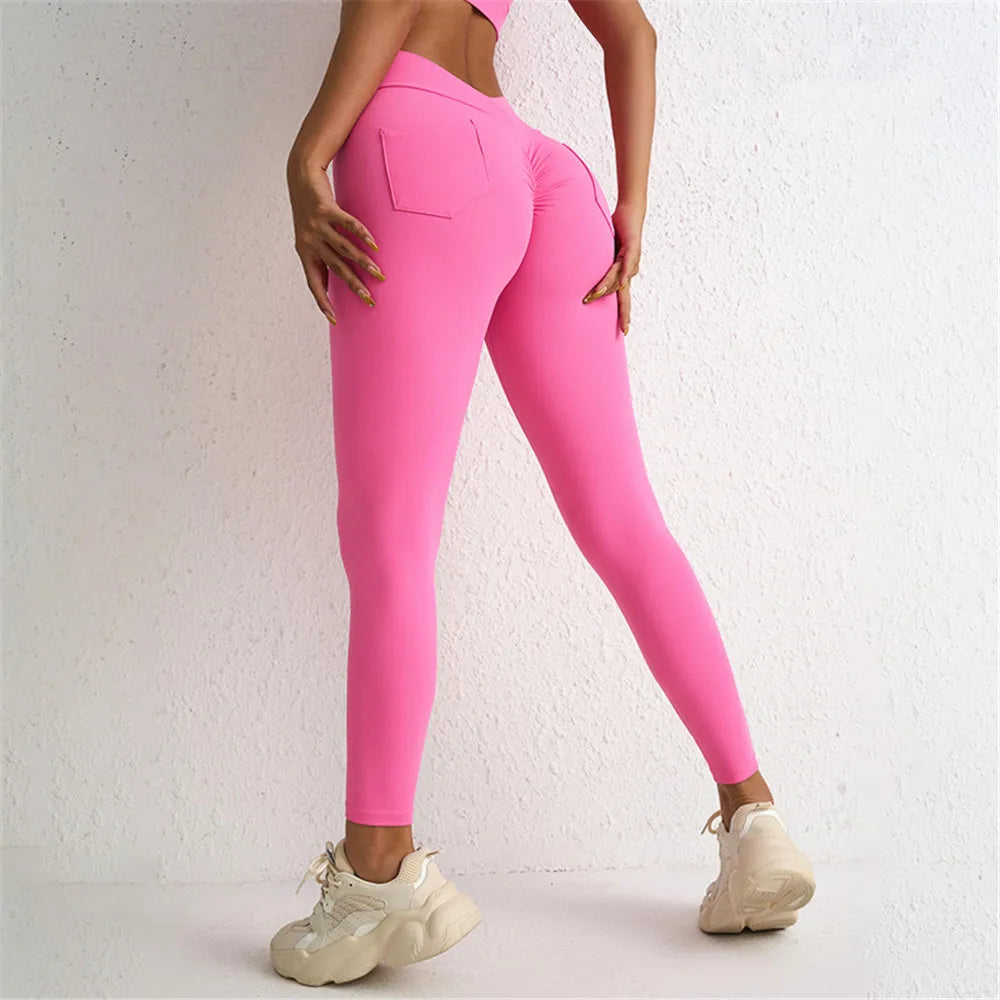 V Back Waist Scrunch Yoga Pant Women Sport Legging Gym Squat Proof Fitness Pant Hip Lift Workout Shorts Tights Active Wear