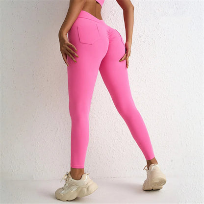 V Back Waist Scrunch Yoga Pant Women Sport Legging Gym Squat Proof Fitness Pant Hip Lift Workout Shorts Tights Active Wear