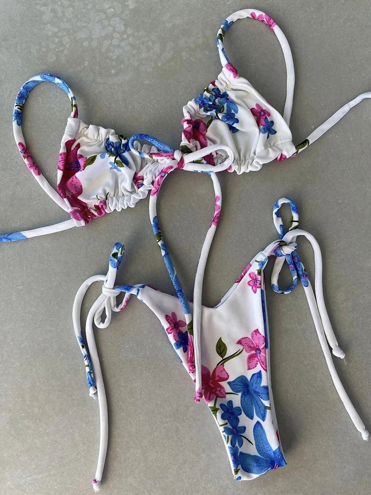 Ruffle Frilled Micro Thong Bikini Women Swimwear Female Swimsuit Two-pieces Bikini set String Bather Bathing Suit Swim