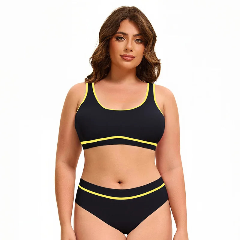 Plus Size Women Two Pieces Bikinis Sets Cut-Out Underwire Bikini Swimsuit with Beach Skirt Solid Swimwear Bathing Suit
