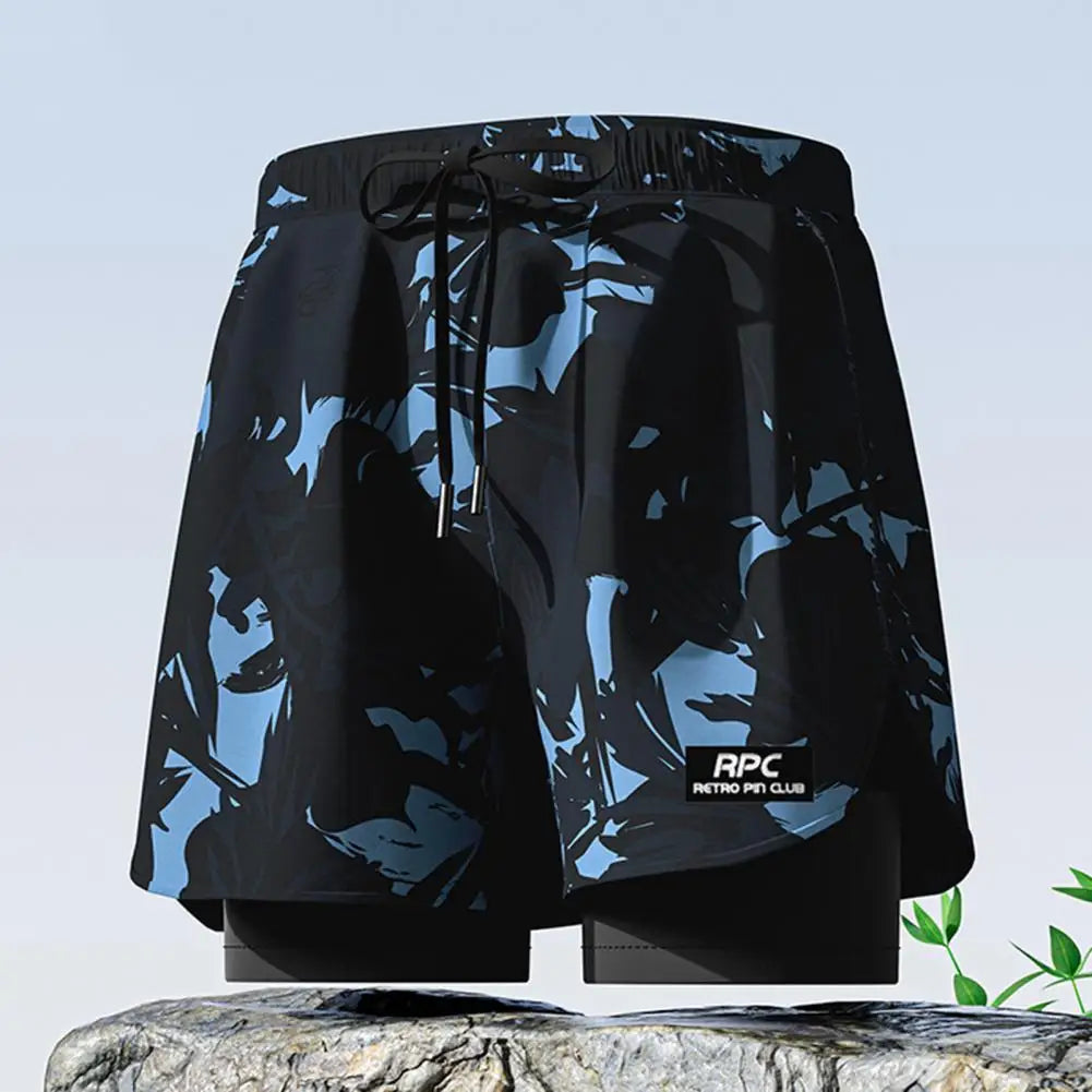 Men Summer Swimming Trucks Elastic Waist Drawstring Printing Swimming Shorts with Supportive Compression Liner Pockets Printing Swimming TrucksL-4XL