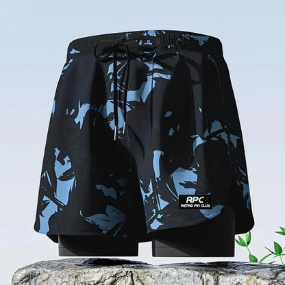 Men Summer Swimming Trucks Elastic Waist Drawstring Printing Swimming Shorts with Supportive Compression Liner Pockets Printing Swimming TrucksL-4XL