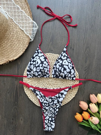 Bikini Set Women Swimsuit Printed Halter Lace Up Two-Piece Swimwear Backless Bathing Summer Fashion Female Beachwear