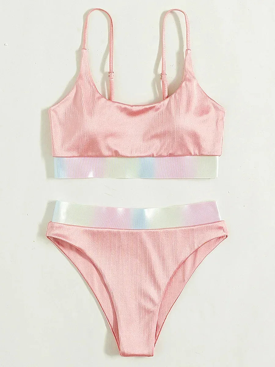 Shiny Sparkling Bikinis Women Swimsuit High Waist Bikini Female Swimwear Two Pieces Bikini Set Bathing Suit Swim Beach Wear