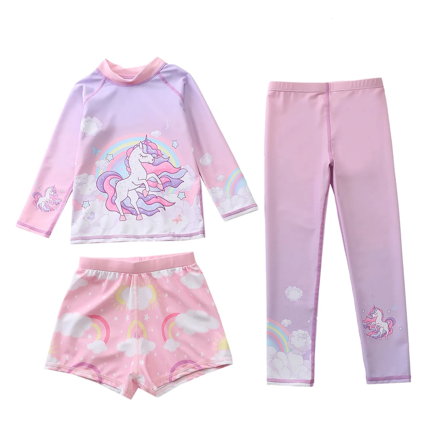 Kids Swimsuit for Girls Unicorn Long Sleeve Children's Swimwear + Surf Pants + Swimming Trunks Rash Guard Bathing Suit Child