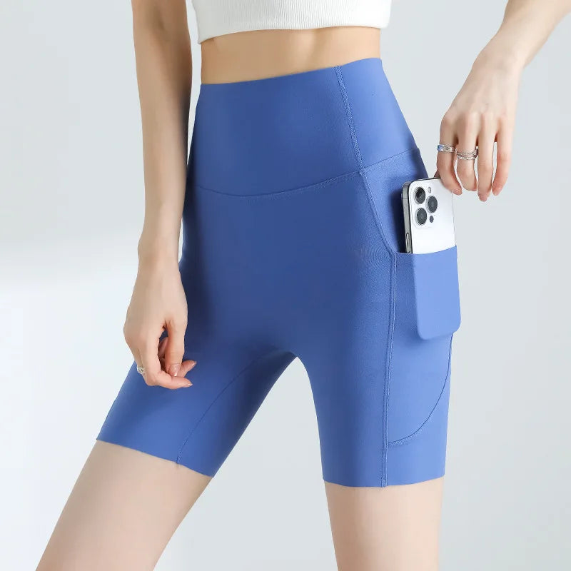 Summer Pocket Yoga Mini Shorts Women High Waist Butt Lifting Tight Short Leggings Thin Sport Fitness Cycling Shorts