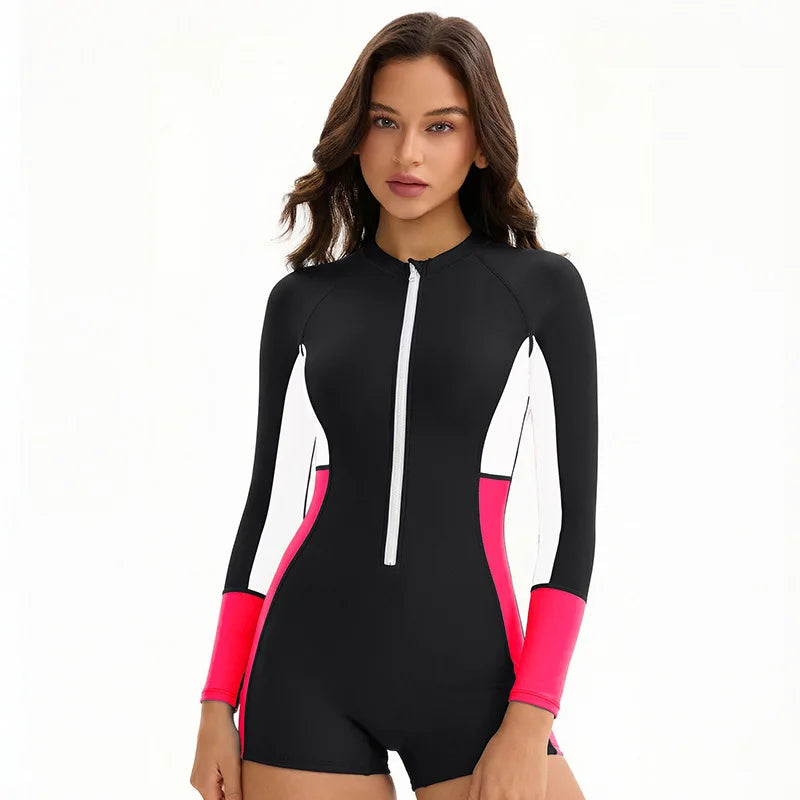 Modest Long Sleeve Swimsuits for Women Bathing Suit Rash Guard Surfing One Piece High Neck Swimwear Modest Beach Wear