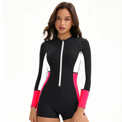 Modest Long Sleeve Swimsuits for Women Bathing Suit Rash Guard Surfing One Piece High Neck Swimwear Modest Beach Wear