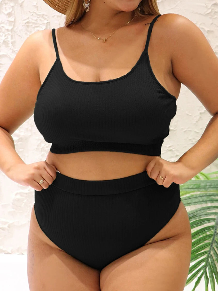 Ribbed Bikini High Waist Large Swimsuit Women Plus Size Swimwear Female Bathers Bathing Swimming Swim Suit Beachwear