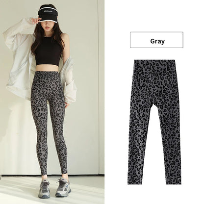 Pink Leopard Print Sharkskin Design Leggings Women High Waist Seamless Tight Sport Fitness Legging