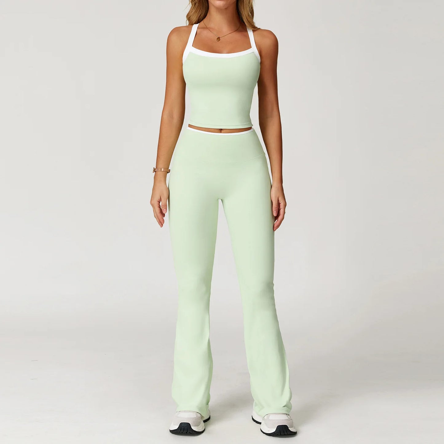 2PCS Women Tracksuit Yoga Set Nude Workout Sets Gym Clothes Push Up Fitness Running Sportwear Sport Bra Leggings Suit