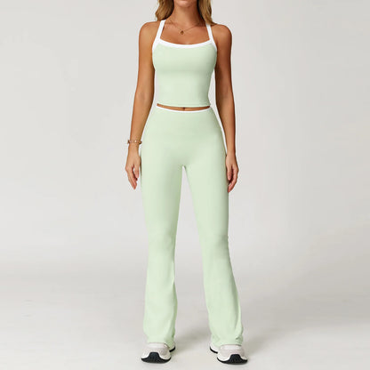 2PCS Women Tracksuit Yoga Set Nude Workout Sets Gym Clothes Push Up Fitness Running Sportwear Sport Bra Leggings Suit