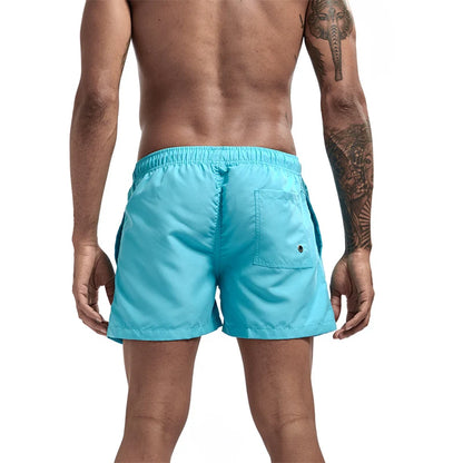 Mens Swim Trunks with Mesh Lining Side Pockets Solid Beach Shorts Quick Dry Lightweight Drawstring Board Shorts Summer Swimwear