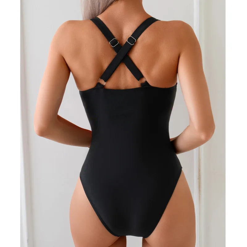 Black Pink & Grey Women's Swimsuits Closed One Piece Swimwear Sports Swimming Wear Bodysuit Bathing Suits Beachwear Pool Bather