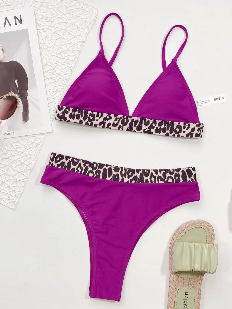 Bikini Women Push Up Leopard Patchwork High Waist Triangle Swimwear Swimsuit Bikini Set Bathing Suit Bikini Female Biquinis