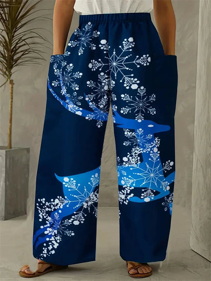 Women's Wide Leg Pants Christmas Tree Printed Trousers Women's Casual Christmas Gifts Elegant And Exquisite Pants