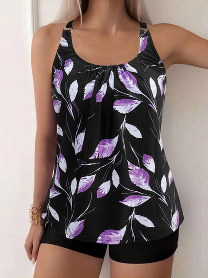 Strappy Tankini Floral Printed Swimsuit Women Two Pieces Shorts Swimwear Female Bathing Swimming Suit Beachwear Summer