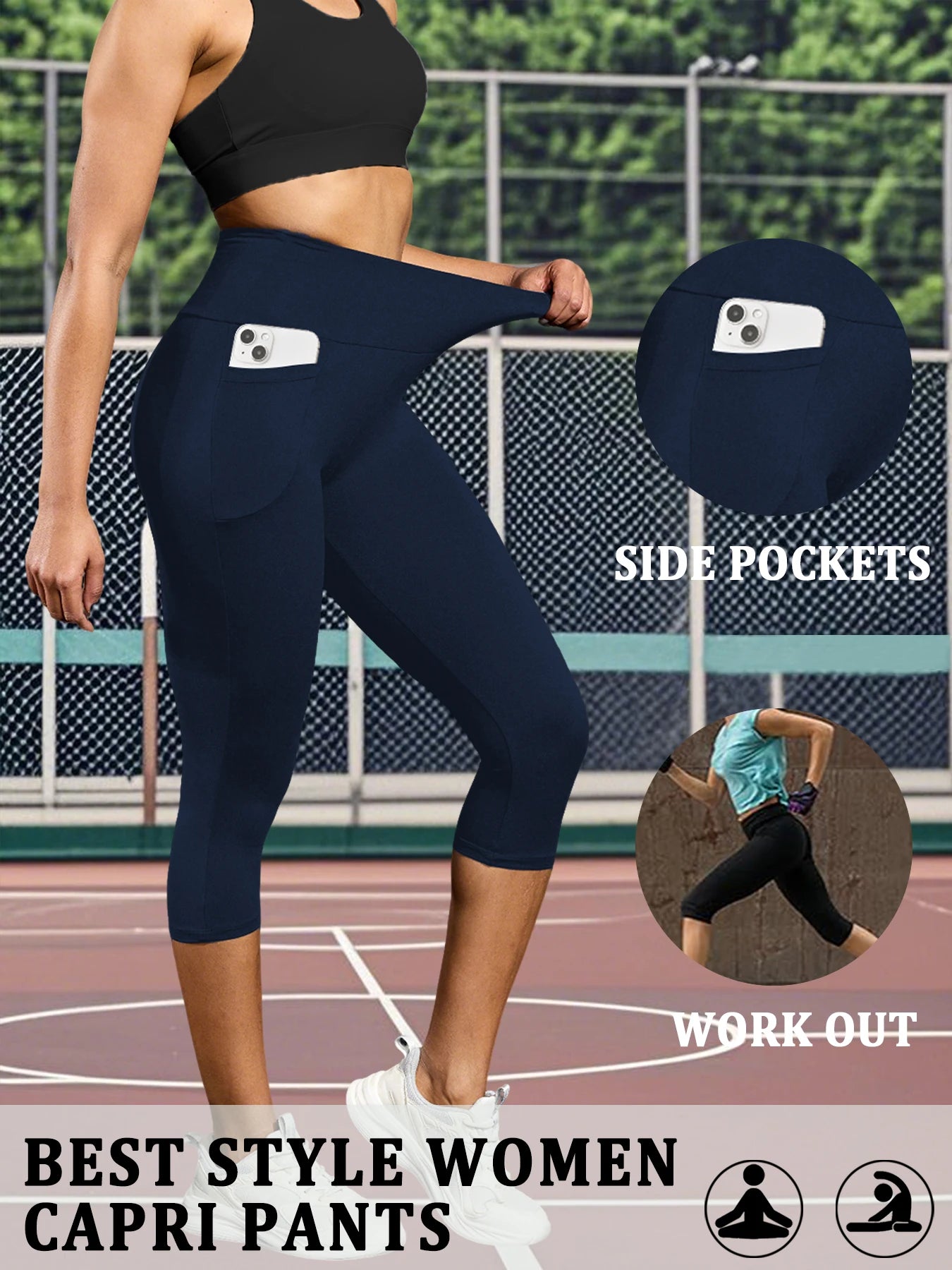 High Waisted capri pants For Women With Pockets Tummy Control No See Through Workout Running Yoga Athletic Push Up Gym Leggings