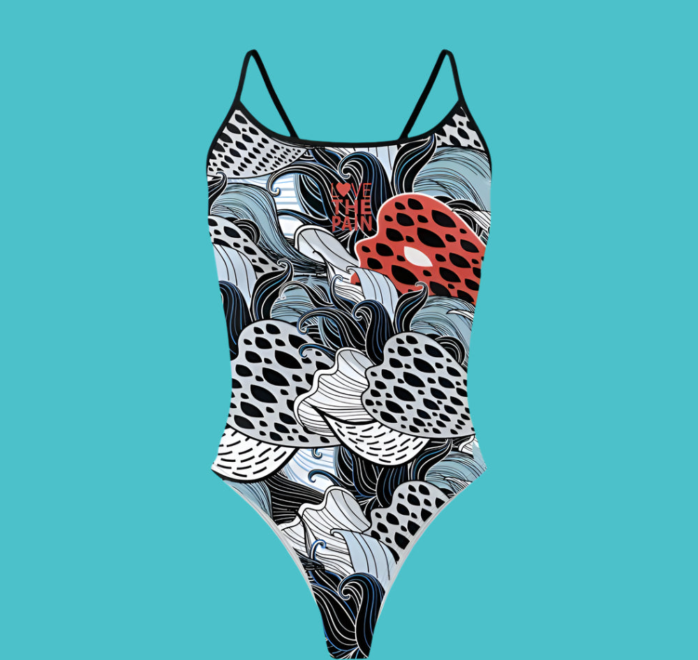 Love The Pain Spaghetti Straps Women Swimwear Bikini Racer Back Swimsuit One Piece Comfortable Suit Printing Functional Swimwear