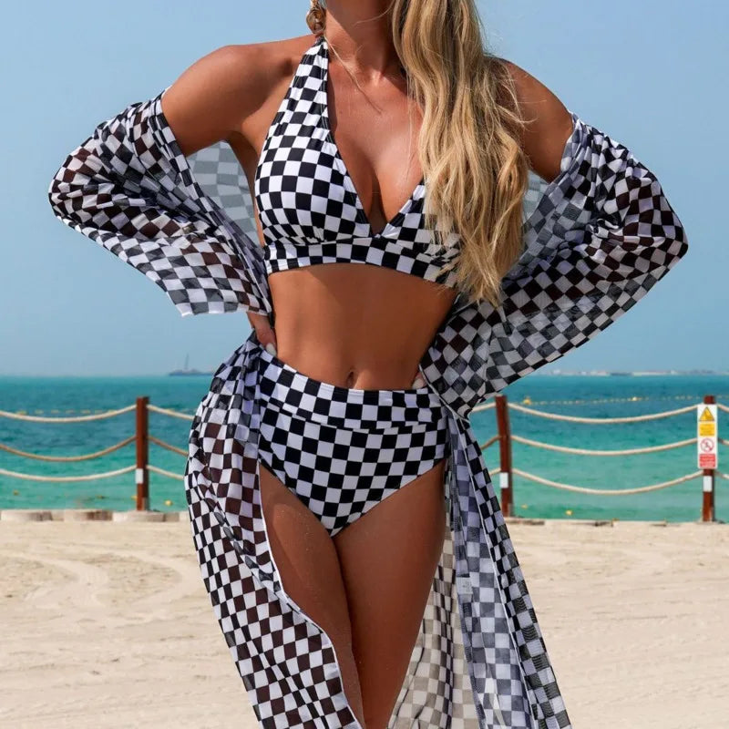 Plaid Bikinis Female Swimsuits Women Three-Piece Swimwear Beach Swim Wear Bathing Suits Brazilian Bikini Set Pool Bather