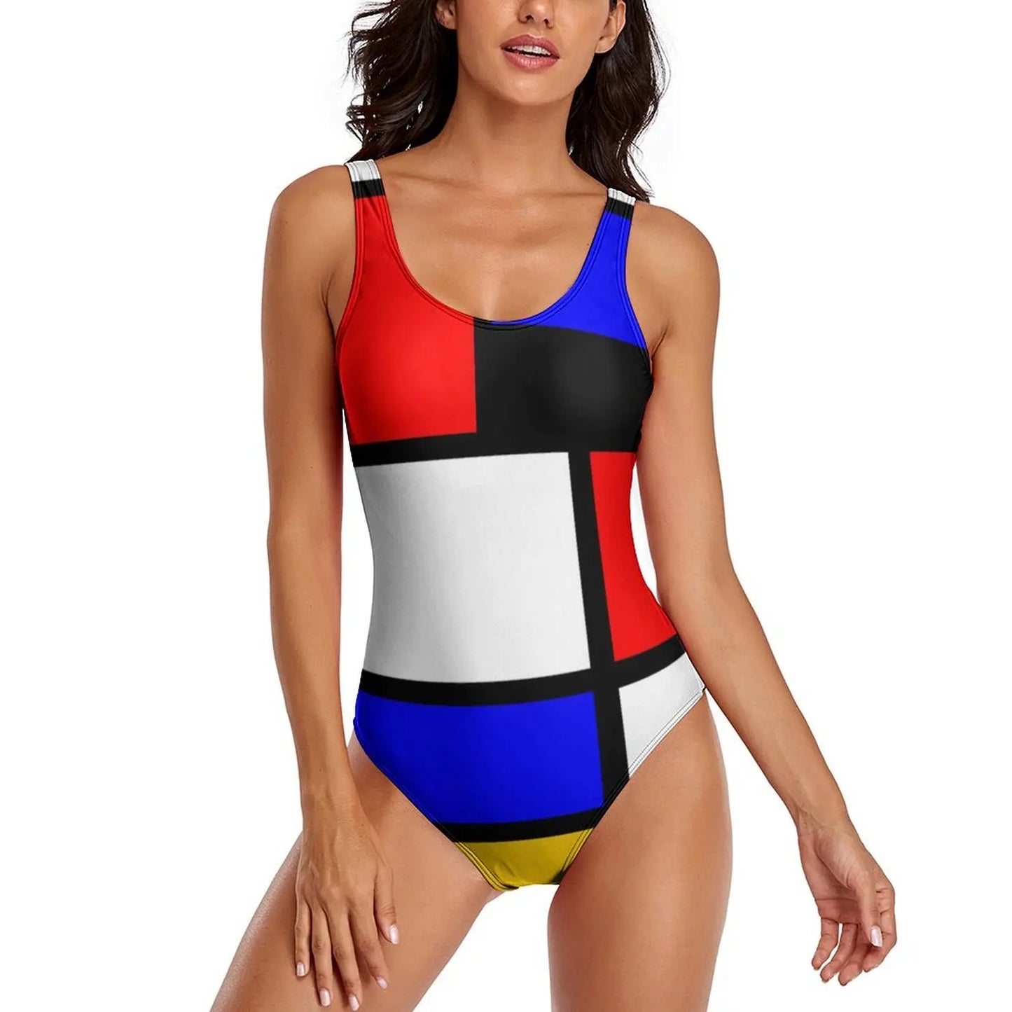 Geometric Art Swimsuit Yellow Brick Road Print One-Piece Swimwear Push Up Elegant Monokini Beach Pattern Swimsuits