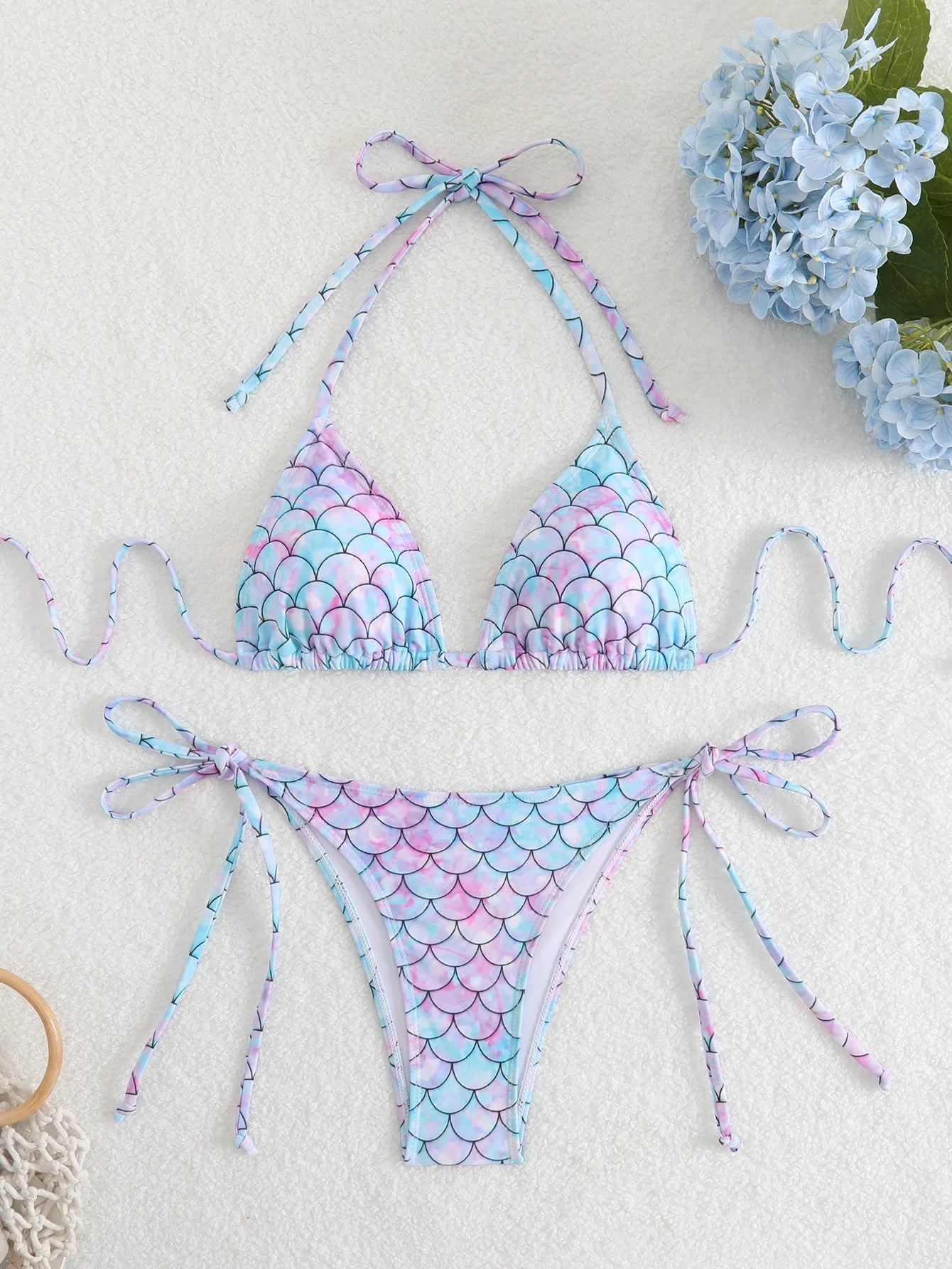 Tie Dye Gradient Mini Bikini Women Halter Push Up Bra Tie Side Thong Swimsuit Beach Pool Holiday Bathing Suit Swimwear