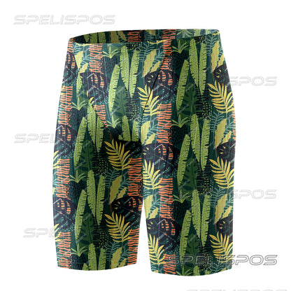 SPELISPOS Men Swimming Trunks Professional Swim Surf Trunks Summer Beach Protection Gym Tights Shorts Quick Dry Printed Plus