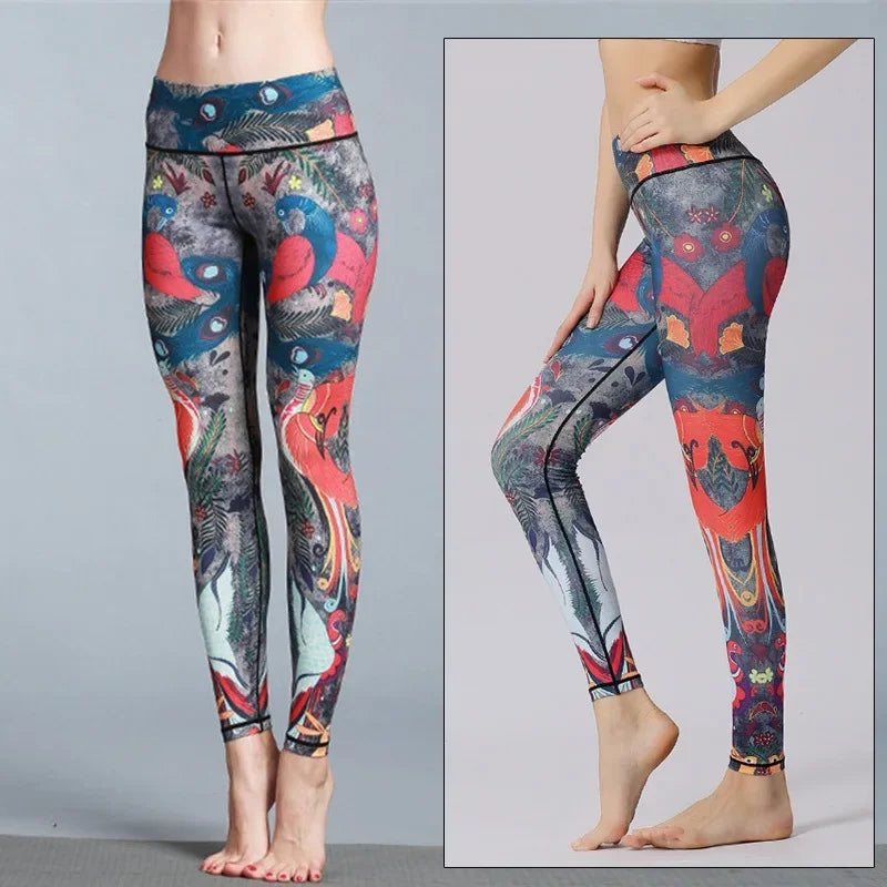 Cloud Hide Yoga Pants Sports Leggings Women High Waist Trainer Long Tights Flower Push Up Running Trouser Workout S- XL