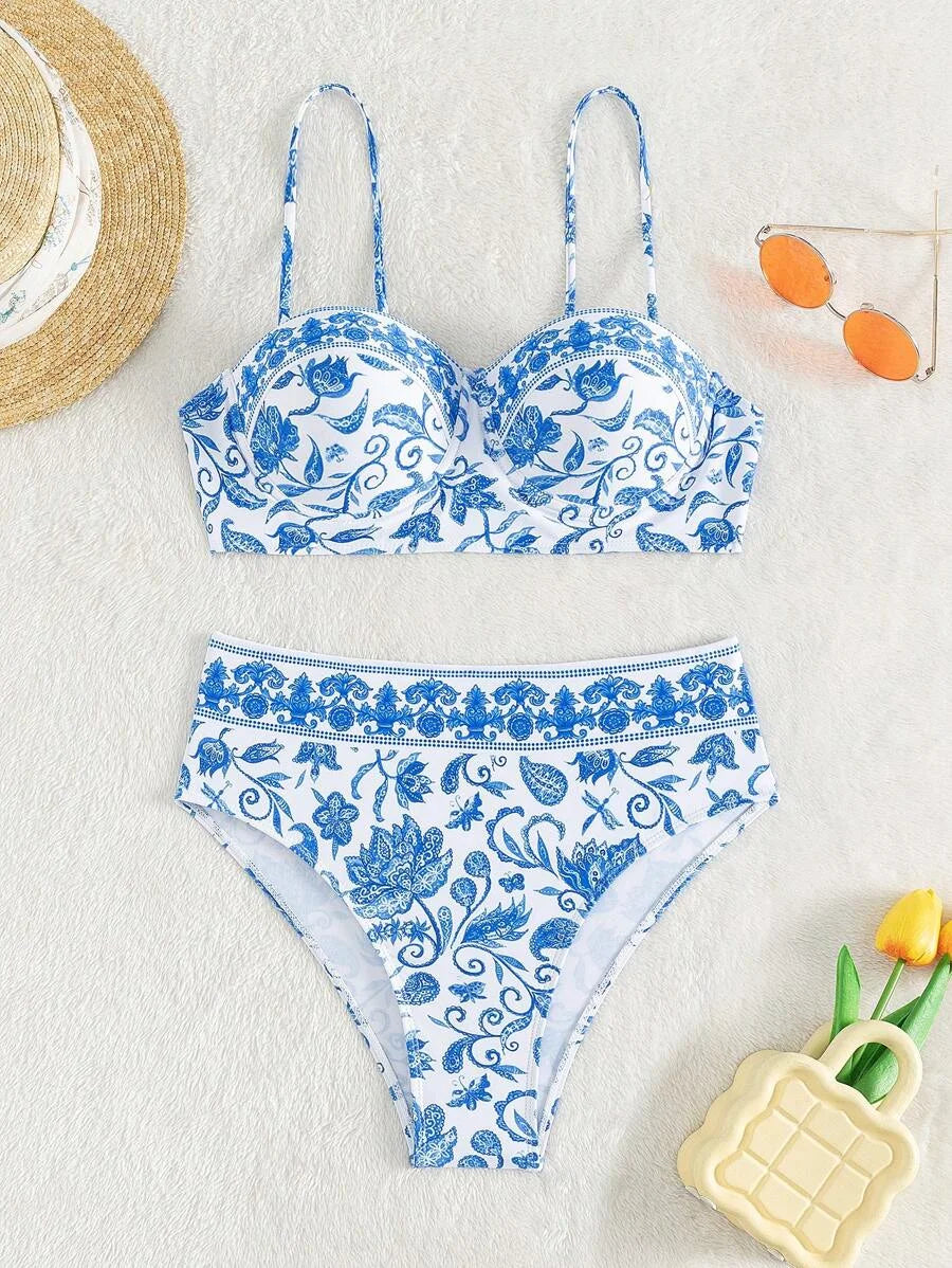 High Waist Bikinis Women Print Push Up Swimsuit Floral Swimwear Female Bathers Bathing Swimming Suit Summer Beachwear
