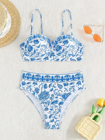 High Waist Bikinis Women Print Push Up Swimsuit Floral Swimwear Female Bathers Bathing Swimming Suit Summer Beachwear