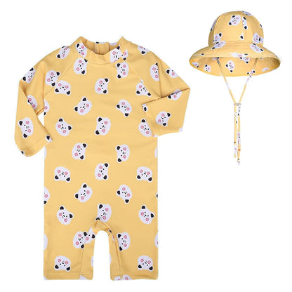 Baby Swimsuit One-Piece Bathing Suit Boy with Sun Cap UPF50 UV Protection Long Sleeve Dinosaur Children's Swimwear for Toddler