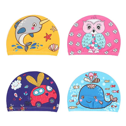 PU Coating Cartoon Children Swimming Hat for 1-7 Year Old Boys Girls Elastic Swimming Cap Shower Beach Pool Accessories