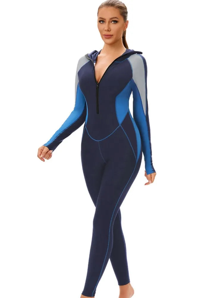 Long Sleeves Swimwear Women Surfing Swimsuit Striped Bathing Suits Zipper One-piece Swim Suits Pants Push Up Beach Wear
