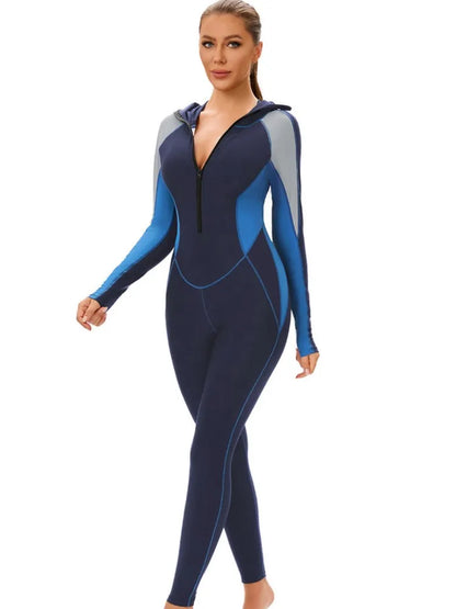 Long Sleeves Swimwear Women Surfing Swimsuit Striped Bathing Suits Zipper One-piece Swim Suits Pants Push Up Beach Wear
