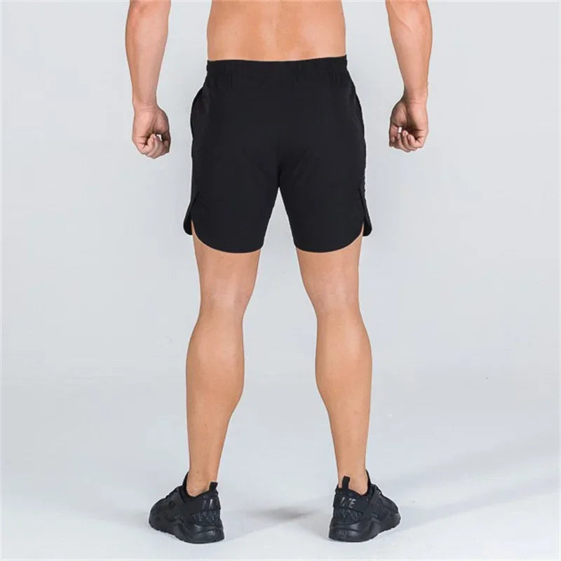 Men summer Double-deck fitness sports shorts slim quick drying breathable woven Shorts Men's sweatpants training gym clothing