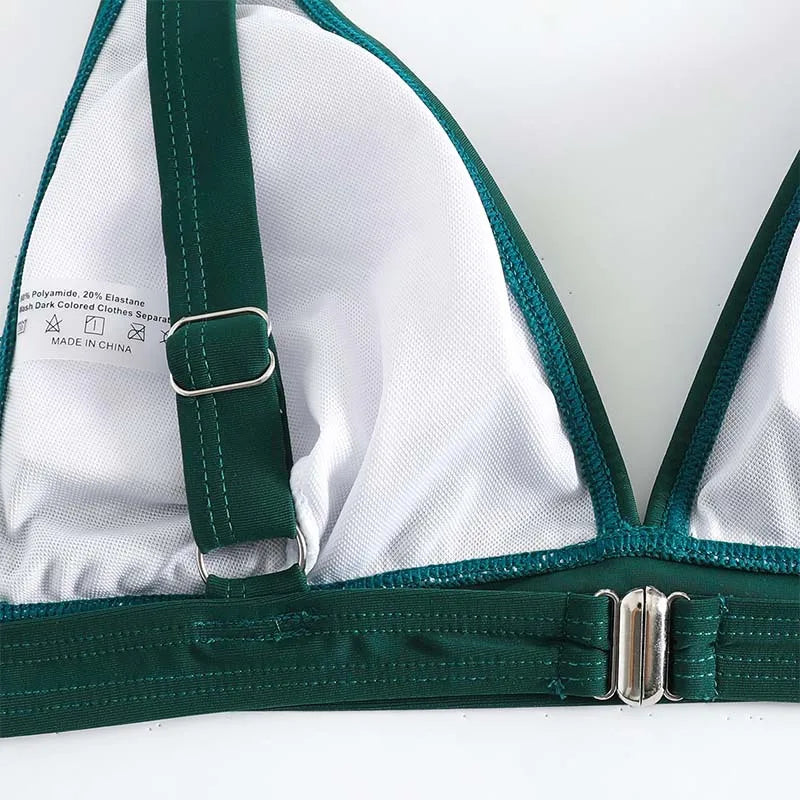 Women Green Bikini Set Push Up Bathing Suits Swimwear High Waist Swimsuit Two Pieces Swimming Suit Beachwear Halter Bikini
