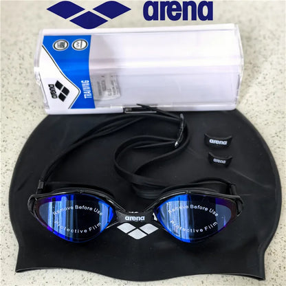 ARENA professional waterproof and anti fog high-definition adult swimming goggles silicone swim cap
