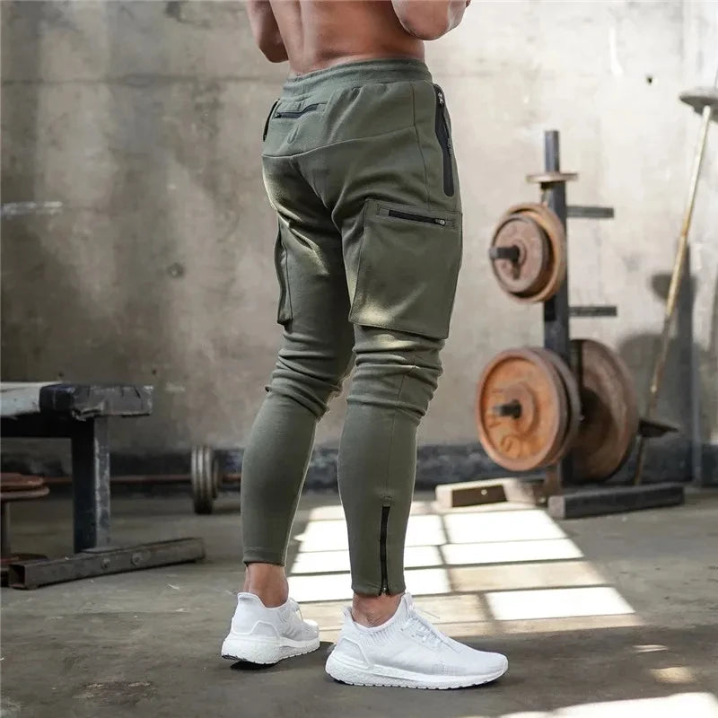 Sweatpants Men's Gym Fitness Pants Men's Running Jogging Training Tight Sports Cargo Pants Pocket Decoration