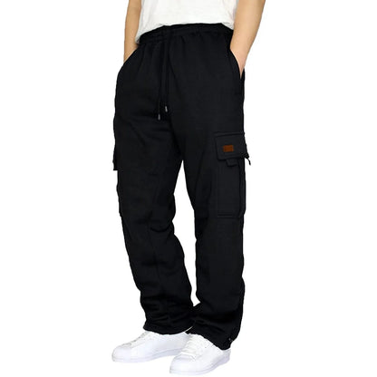 Men's Fleece Lined Casual Sports Long Pants Cuffed Waist Baggy Sweatpants Workwear