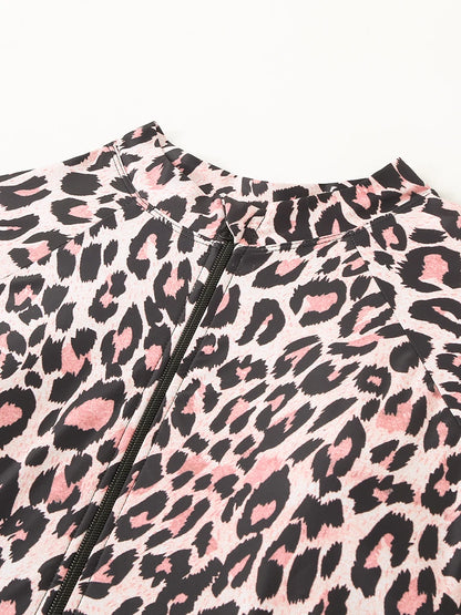 Leopard Long Sleeve Surfing Swimsuit With Zipper Women Swimwear Female Bathers Bathing Swimming Swim Suit Beachwear