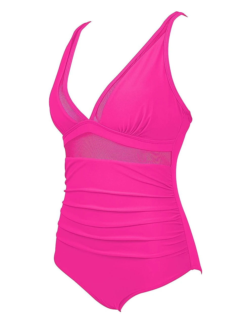 Mesh Panel Swimsuit One Piece High Cut Swimwear Women Solid Bathers Bathing Suit Female Backless Swimming Beachwear