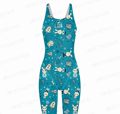 Girls Love The Pain Interesting Print Swimwear Competitive Swimming One Piece Swimsuit Knee Length Bathing Suit Beach Wear