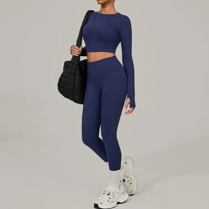 Seamless Yoga Sets Sports Fitness Hip-lifting High Waist Skinny Long-sleeved Suit Running Workout Gym Leggings Sets Women