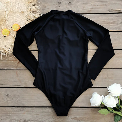 Surfing Sport Swimsuit Long Sleeves Women One Piece Swimsuit Swimwear Solid Monokini Bathing Suit Tropical Bodysuit Female
