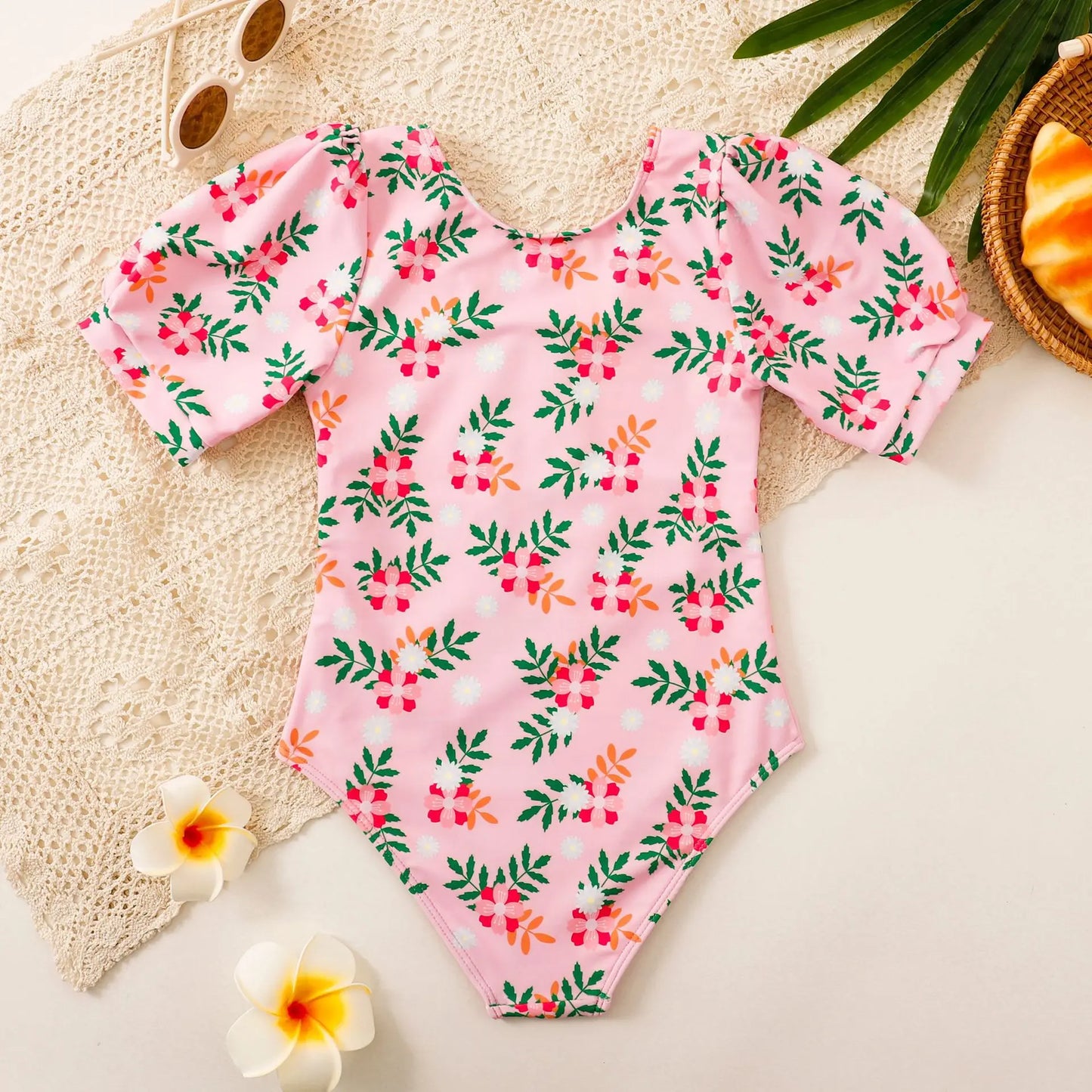 Retro Teenage Girls One Piece Swimsuit 7-12 Years Kids Swim Suit Short Sleeve Swimwear Beachwear Children's Bathing Suits Summer