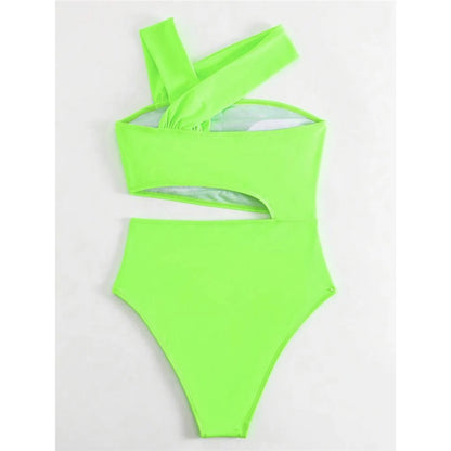 S - XL 13 Colors Asymmetric Cut Out One Piece Swimsuit Women Swimwear Female One Shoulder Padded Bather Bathing Suit Swim
