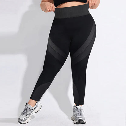 XL-4XL Plus Size Sports Pants Lines Lifting Buttocks Sports Tight Pants Women High Waist Elastic Fitness Running Yoga Pants